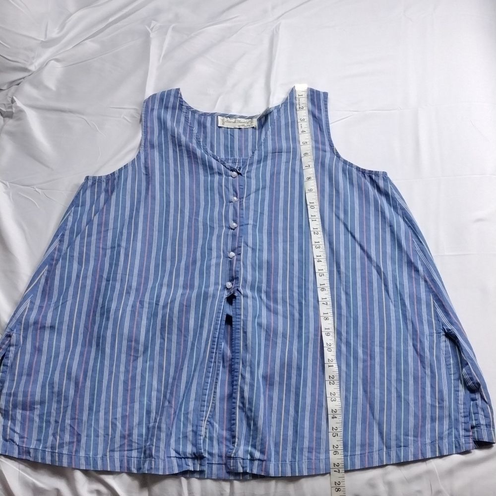 Sarah Bentley Vintage Striped Pearl Button Pleated Back Sleeveless Top - Picture 10 of 15